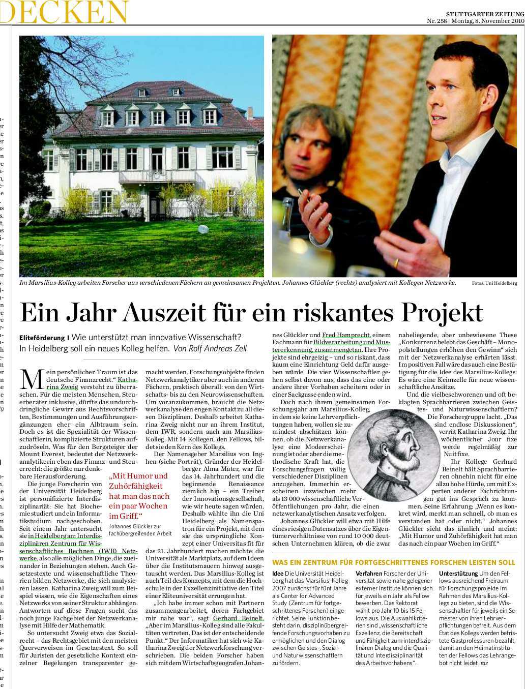 Ein Jahr Auszeit für ein riskantes Projekt, Stuttgarter Zeitung, 8. November 2010, S. 6