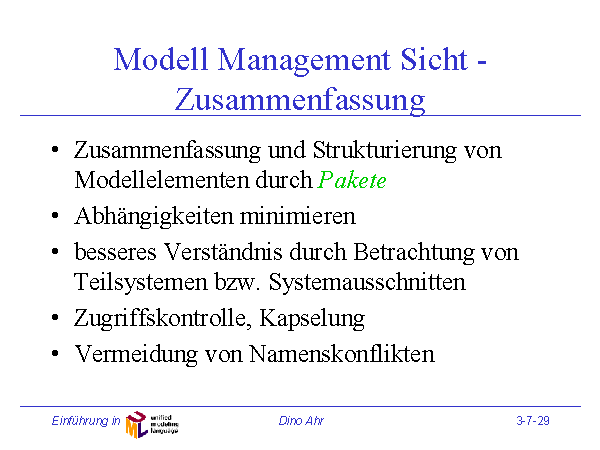 Modell Management Sicht Zusammenfassung